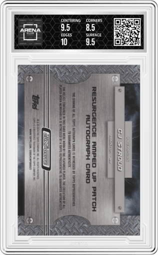 CJ Stroud from the 2023 Topps Composite set featuring a White Surge parallel graded by Arena Club and given an overall grade of 9.