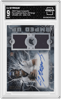 CJ Stroud from the 2023 Topps Composite set featuring a White Surge parallel graded by Arena Club and given an overall grade of 9.
