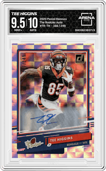Tee Higgins from the 2020 Panini Donruss set graded by Arena Club and given an overall grade of 9.5.