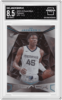 GG Jackson II from the 2023-24 Panini Black set featuring a Platinum parallel graded by Arena Club and given an overall grade of 8.5.