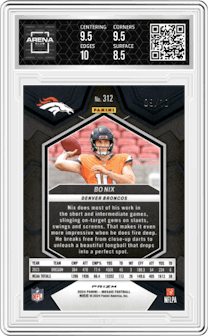 Bo Nix from the 2024 Panini Mosaic set featuring a Pink Fluorescent parallel graded by Arena Club and given an overall grade of 9.