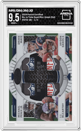 Michael Penix Jr./Drake Maye/J.J. McCarthy/Jayden Daniels from the 2024 Panini Certified set featuring a Mirror Green Etch parallel graded by Arena Club and given an overall grade of 9.5.