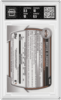 Bryce Eldridge from the 2023 Bowman Draft set graded by Arena Club and given an overall grade of 9.