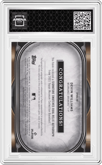 Devin Williams from the 2021 Topps Museum Collection set featuring a Copper parallel graded by Arena Club.