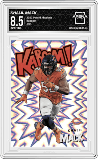 Khalil Mack from the 2021 Panini Absolute set graded by Arena Club and given an overall grade of 8.5.
