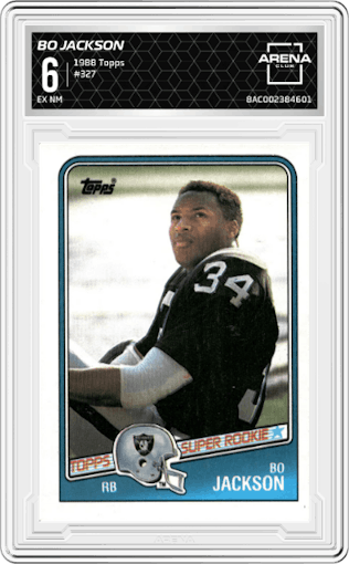 Bo Jackson from the 1988 Topps set graded by Arena Club and given an overall grade of 6.