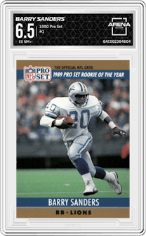 Barry Sanders from the 1990 Pro Set set graded by Arena Club and given an overall grade of 6.5.