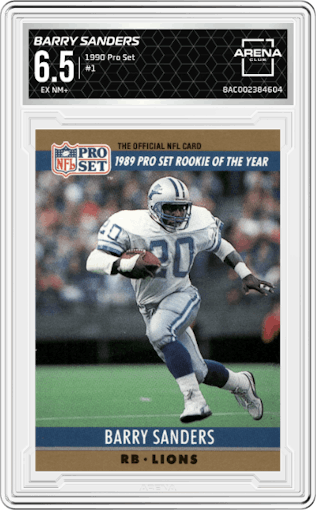 Barry Sanders from the 1990 Pro Set set graded by Arena Club and given an overall grade of 6.5.