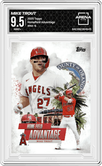 Mike Trout from the 2025 Topps set graded by Arena Club and given an overall grade of 9.5.
