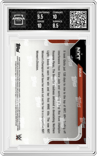 Giulia from the 2025 Topps Now WWE set graded by Arena Club and given an overall grade of 9.