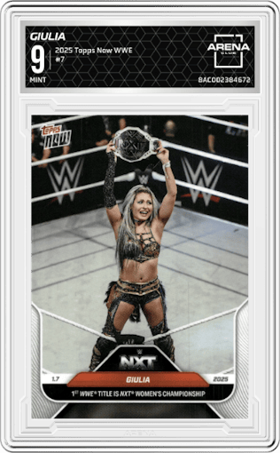 Giulia from the 2025 Topps Now WWE set graded by Arena Club and given an overall grade of 9.