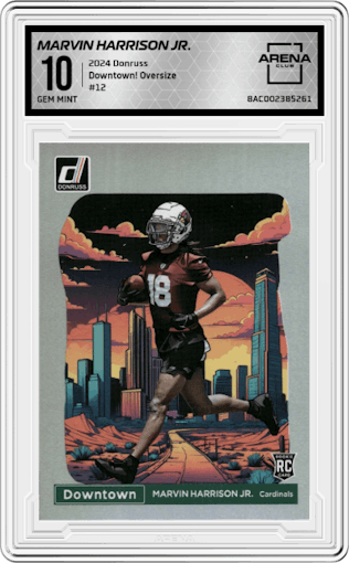 Marvin Harrison Jr.	 from the 2024 Donruss set graded by Arena Club and given an overall grade of 10.