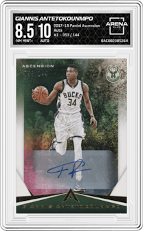 Giannis Antetokounmpo from the 2017-18 Panini Ascension set and given an overall grade of 8.5.