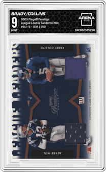 Tom Brady/Kerry Collins from the 2003 Playoff Prestige set graded by Arena Club and given an overall grade of 9.