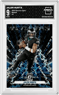 Jalen Hurts from the 2023 Donruss Optic set graded by Arena Club and given an overall grade of 9.