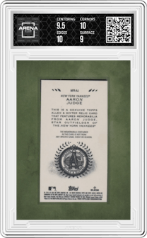 Aaron Judge  from the 2024 Topps Allen & Ginter set graded by Arena Club and given an overall grade of 9.5.