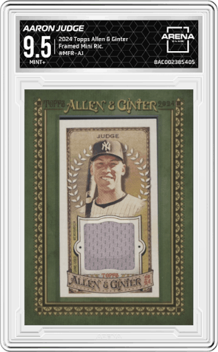Aaron Judge  from the 2024 Topps Allen & Ginter set graded by Arena Club and given an overall grade of 9.5.
