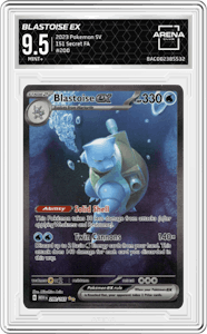 Blastoise ex from the 2023 Pokemon SV set graded by Arena Club and given an overall grade of 9.5.