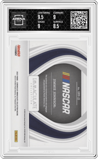 Jimmie Johnson  from the 2023 Panini Chronicles set graded by Arena Club and given an overall grade of 9.
