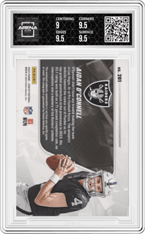 Aidan O'Connell from the 2023 Panini Zenith set featuring a Sparkle parallel graded by Arena Club and given an overall grade of 9.5.