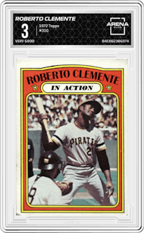 Roberto Clemente from the 1972 Topps set graded by Arena Club and given an overall grade of 3.