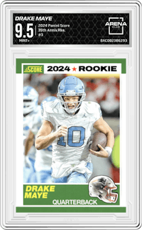 Drake Maye from the 2024 Panini Score set graded by Arena Club and given an overall grade of 9.5.