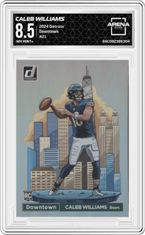 Caleb Williams from the 2024 Donruss set graded by Arena Club and given an overall grade of 8.5.