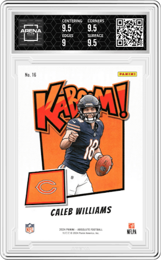 Caleb Williams  from the 2024 Panini Absolute set graded by Arena Club and given an overall grade of 9.5.