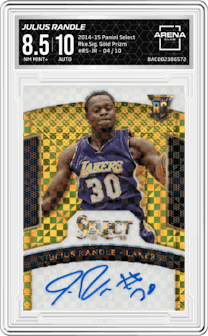 Julius Randle from the 2014-15 Panini Select set featuring a Gold Prizm parallel and given an overall grade of 8.5.