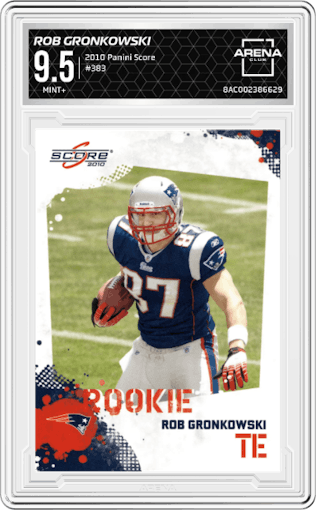 Rob Gronkowski from the 2010 Panini Score set graded by Arena Club and given an overall grade of 9.5.