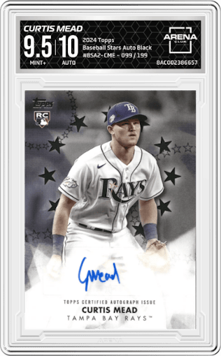 Curtis Mead from the 2024 Topps  set featuring a Black parallel graded by Arena Club and given an overall grade of 9.5.