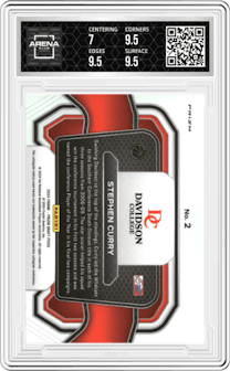 Stephen Curry from the 2024 Panini Prizm Draft Picks set featuring a Tiger Stripe parallel graded by Arena Club and given an overall grade of 7.5.