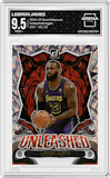 LeBron James  from the 2024-25 Panini Donruss set featuring a Hyper parallel graded by Arena Club and given an overall grade of 9.5.
