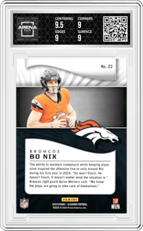 Bo Nix from the 2024 Panini Illusions set graded by Arena Club and given an overall grade of 9.