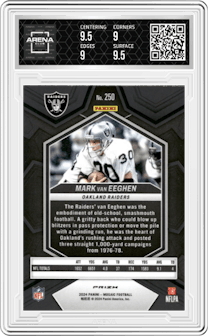 Mark van Eeghen from the 2024 Panini Mosaic set featuring a Honeycomb parallel graded by Arena Club and given an overall grade of 9.5.