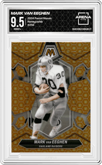 Mark van Eeghen from the 2024 Panini Mosaic set featuring a Honeycomb parallel graded by Arena Club and given an overall grade of 9.5.
