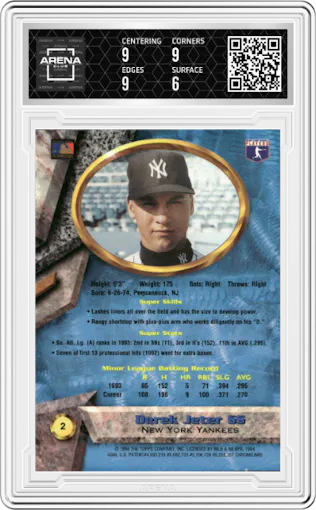 Derek Jeter from the 1994 Bowman's Best set graded by Arena Club and given an overall grade of 6.5.