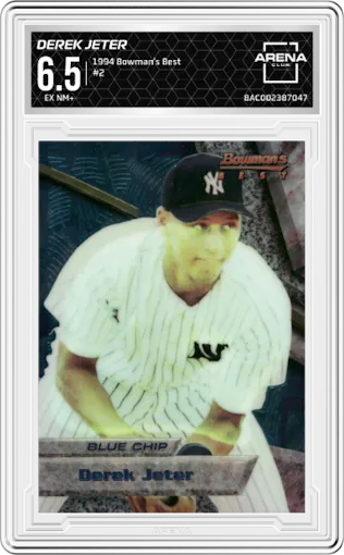 Derek Jeter from the 1994 Bowman's Best set graded by Arena Club and given an overall grade of 6.5.