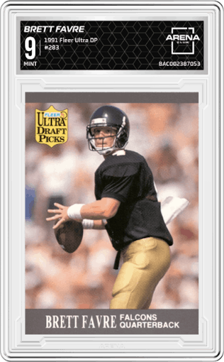 Brett Favre from the 1991 Fleer Ultra Draft Picks set graded by Arena Club and given an overall grade of 9.