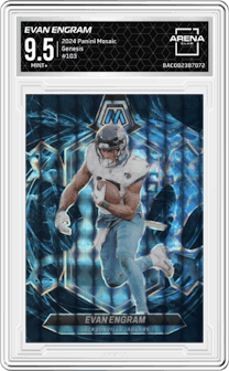 Evan Engram from the 2024 Panini Mosaic set featuring a Genesis parallel graded by Arena Club and given an overall grade of 9.5.