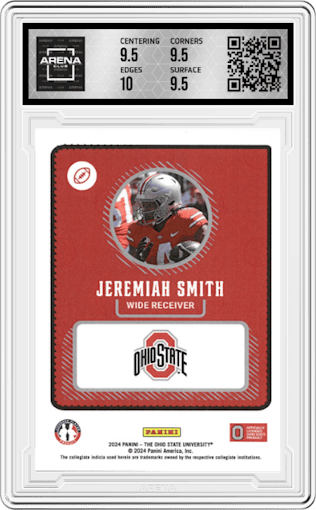 Jeremiah Smith from the 2024 Panini NIL set graded by Arena Club and given an overall grade of 10.