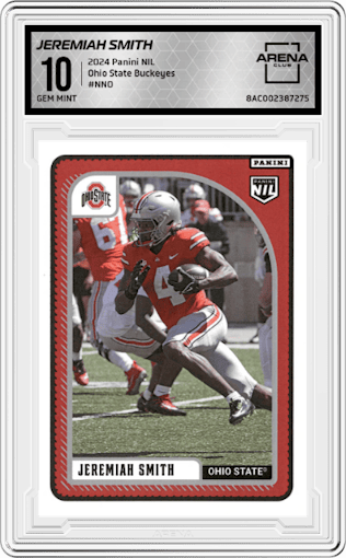 Jeremiah Smith from the 2024 Panini NIL set graded by Arena Club and given an overall grade of 10.