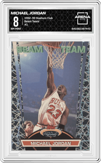 Michael Jordan from the 1992-93 Topps Stadium Club set graded by Arena Club and given an overall grade of 8.