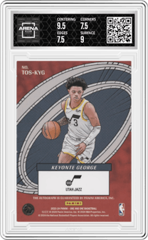Keyonte George from the 2023-24 Panini One and One set featuring a Red parallel graded by Arena Club and given an overall grade of 8.