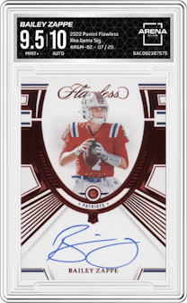 Bailey Zappe from the 2022 Panini Flawless set graded by Arena Club and given an overall grade of 9.5.