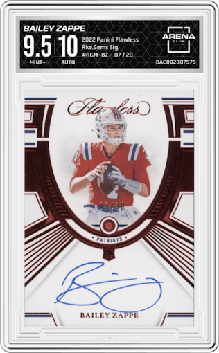 Bailey Zappe from the 2022 Panini Flawless set graded by Arena Club and given an overall grade of 9.5.