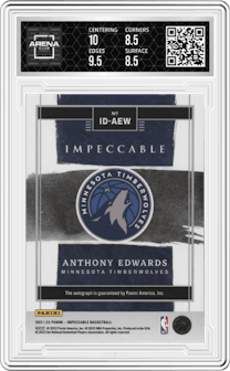 Anthony Edwards from the 2021-22 Panini Impeccable  set graded by Arena Club and given an overall grade of 9.