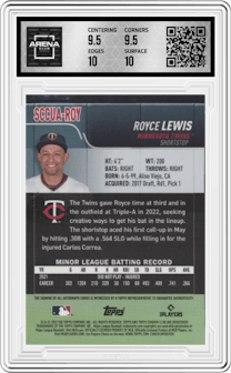Royce Lewis from the 2022 Stadium Club Chrome set graded by Arena Club and given an overall grade of 10.