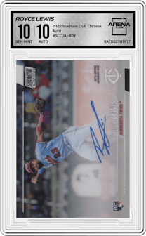 Royce Lewis from the 2022 Stadium Club Chrome set graded by Arena Club and given an overall grade of 10.