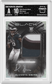 DeVonta Smith from the 2021 Panini Black set featuring a Silver parallel graded by Arena Club and given an overall grade of 0.
